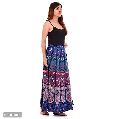 Rangun Women's Printed Cotton Wrap Around Skirt (Blue, Free Size)-thumb2