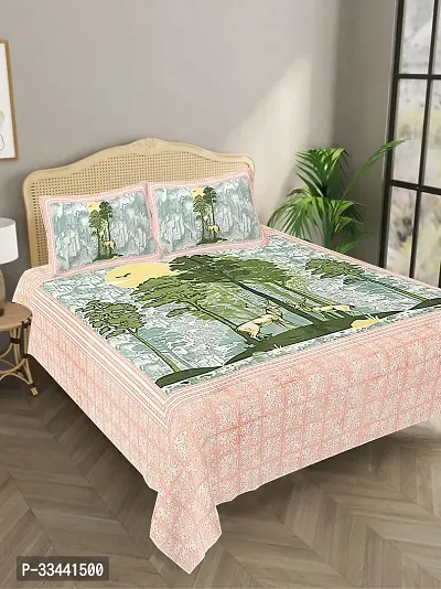 Comfortable Cotton Printed King Bedsheet with Two Pillow Covers