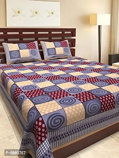 Rangun 100% Pure Cotton 120 TC Printed Double Bedsheet with 2 Pillow Cover (215 x 240 cm)