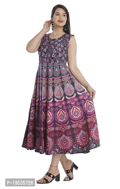 Indo-western Purple Printed Cotton Gown-thumb3