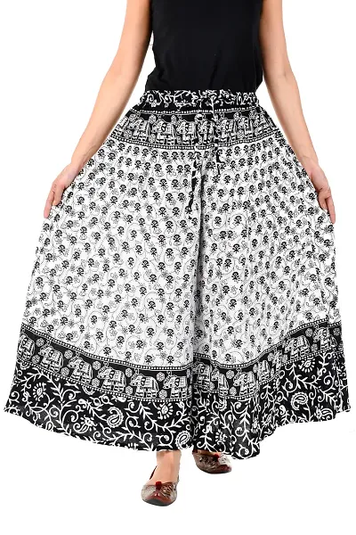 Rajvila 38 Inch Length Women's Cotton Printed Regular Long Elasti Skirt for Women (01E_E38BW_0001)