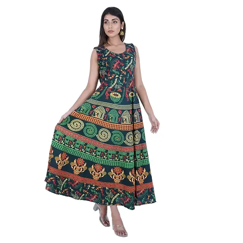 Jaipuri Printed Long Womens Maxi one Piece Dress Free Size