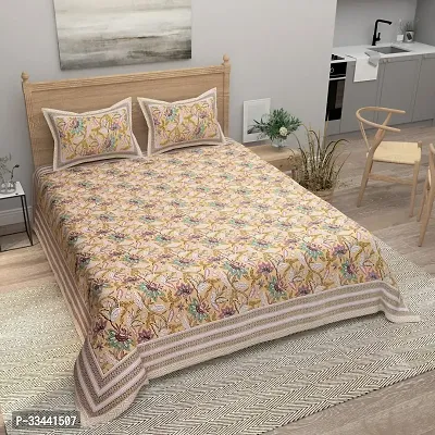 Comfortable Cotton Printed King Bedsheet with Two Pillow Covers