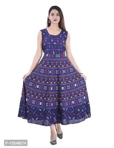 Indo-western Blue Printed Cotton Gown-thumb0