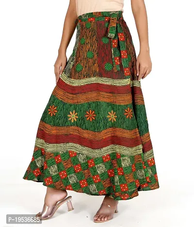 Rangun Green Color Cotton Printed Wrap Around Skirt-thumb2