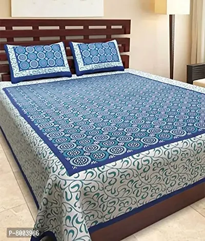 Rangun 100% Pure Cotton 120 TC Printed Double Bedsheet with 2 Pillow Cover (215 x 240 cm)