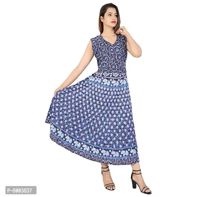 Rangun Cotton Women's Cotton Jaipuri Printed Maxi Long Dress (Free Size MultiColor)-thumb3