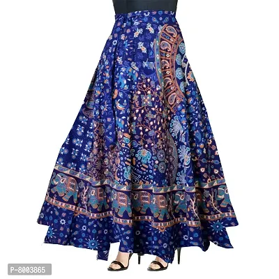 Rangun Women's Cotton Printed A-Line Casual Maxi Skirt (Blue, Free Size)-thumb0