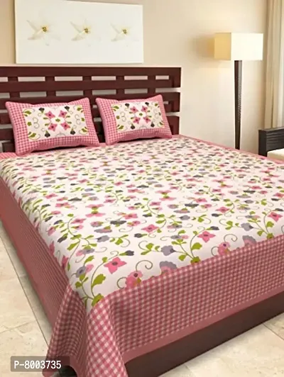 Rangun Cotton Jaipuri Traditional Bedsheet with 2 Pillow Cover (Standard, Pink)