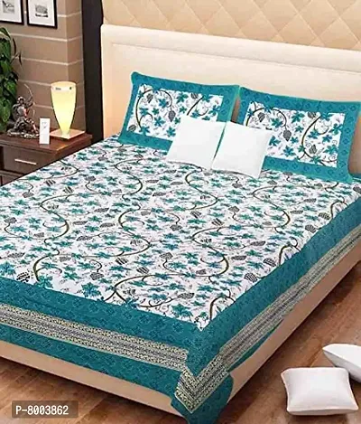 Rangun 100% Pure Cotton 120 TC Printed Double Bedsheet with 2 Pillow Cover (215 x 240 cm)