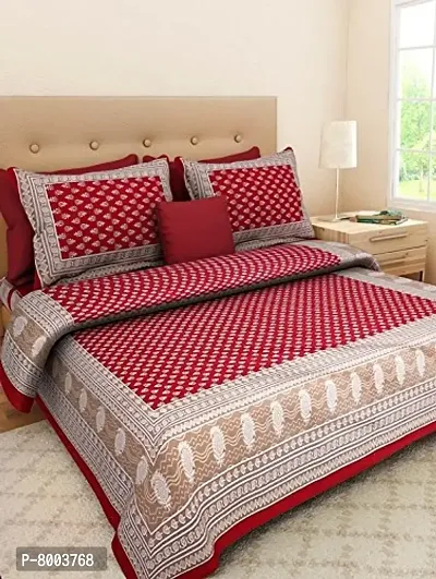 Rangun 100% Pure Cotton 120 TC Printed Double Bedsheet with 2 Pillow Cover (215 x 240 cm)-thumb0