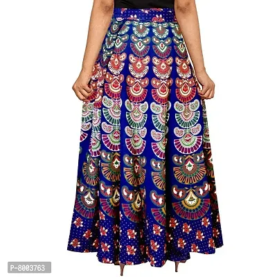 Rangun Women's Cotton Printed Wrap Around Skirt ( SkirtL_75, Blue, Free Size)-thumb2