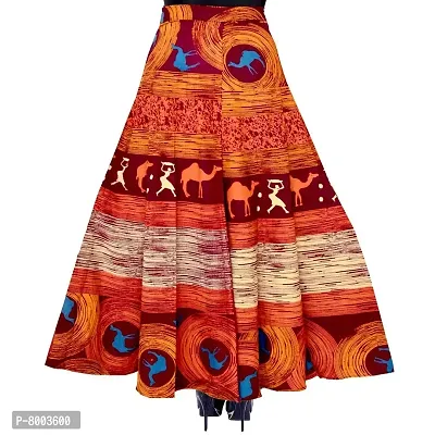 Rangun Women's Cotton Printed A-line 38 Inch Length Casual Skirt (Maroon, Free Size)-thumb2