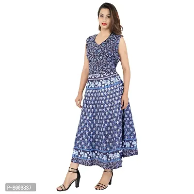 Rangun Cotton Women's Cotton Jaipuri Printed Maxi Long Dress (Free Size MultiColor)-thumb2