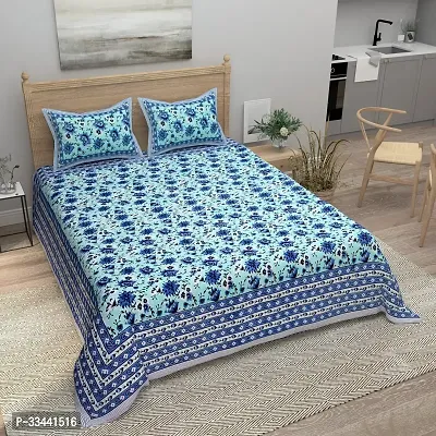 Comfortable Cotton Printed King Bedsheet with Two Pillow Covers-thumb0