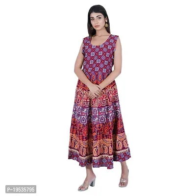 Indo-western Red Printed Cotton Gown-thumb4