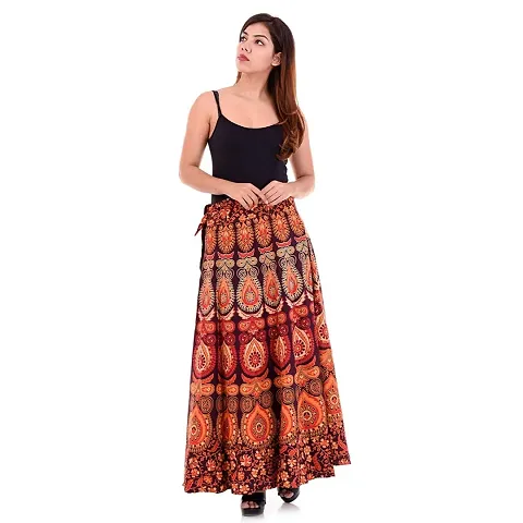 Handicraft-Palace Maroon Peacock Mandala Printed Jaipuri Women’s Skirts Free Size Wrap Around Skirt Cotton Regular Fit Wrap Around Skirt for Woman's/Girls