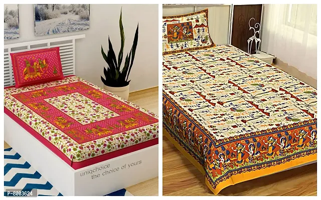 Rangun Combo of 2 Multi Color Single Bed Bedsheet Jaipuri Traditional and Ethnic Designs Bedsheet,_2_1+1_Single_190-thumb0