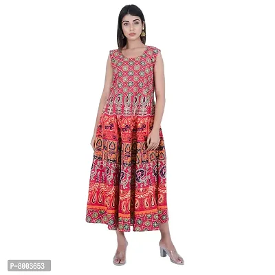 Rangun Presents Maroon Color Jaipuri Printed Long Women's Maxi one Piece Dress Free Size-thumb4