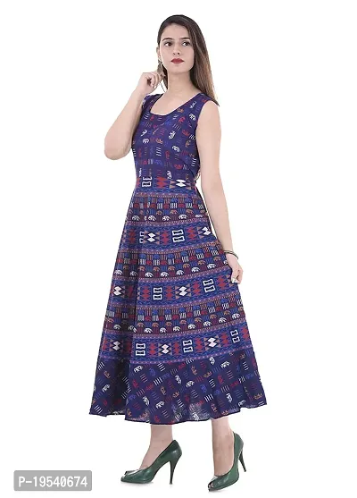Indo-western Blue Printed Cotton Gown-thumb2