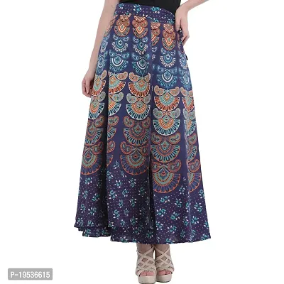 Rangun Blue  Color Cotton Printed Wrap Around Skirt-thumb0