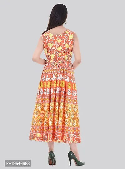 Indo-western Orange Printed Cotton Gown-thumb3