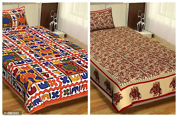 Rangun Combo of 2 Multi Color Single Bed Bedsheet Jaipuri Traditional and Ethnic Designs Bedsheet,_2_1+1_Single_128-thumb0