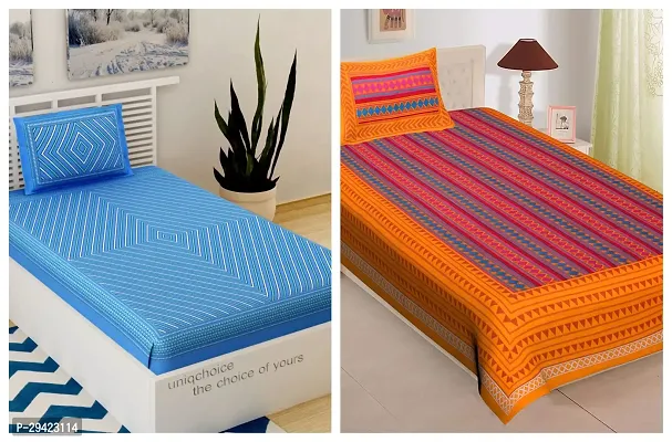 Comfortable Multicoloured Cotton Printed Single 2 Bedsheet + 2 Pillowcover Combo