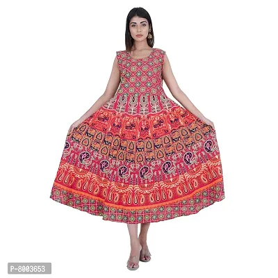 Rangun Presents Maroon Color Jaipuri Printed Long Women's Maxi one Piece Dress Free Size-thumb5