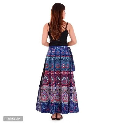 Rangun Women's Printed Cotton Wrap Around Skirt (Blue, Free Size)-thumb3