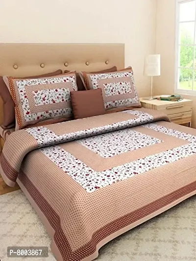 Rangun 100% Pure Cotton 120 TC Printed Double Bedsheet with 2 Pillow Cover (215 x 240 cm)