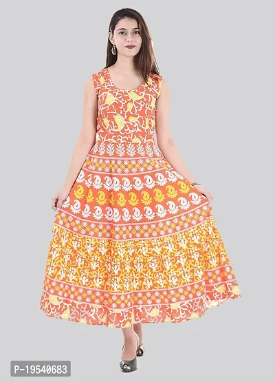 Indo-western Orange Printed Cotton Gown-thumb0