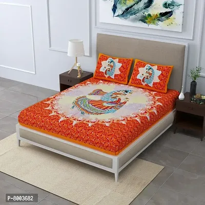 Rangun Orange Color Pure Cotton Jaipuri Traditional Double Bedsheet with 2 Pillow Cover(103_Orange_89)-thumb0