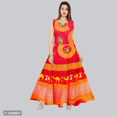 Indo-western Red Printed Cotton Gown-thumb0