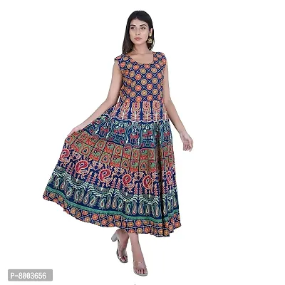 Rangun Presents Multicolor Color Jaipuri Printed Long Women's Maxi one Piece Dress Free Size