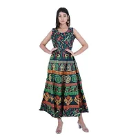 Rangun Presents Green Color Jaipuri Printed Long Women's Maxi one Piece Dress Free Size-thumb3