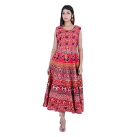 Rangun Presents Red Color Jaipuri Printed Long Women's Maxi one Piece Dress Free Size-thumb2