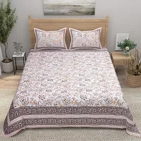 Comfortable Cotton Printed King Bedsheet with Two Pillow Covers-thumb1