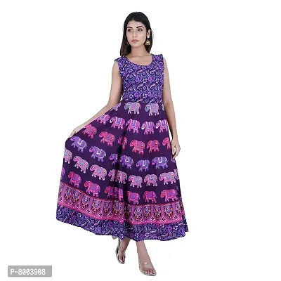 Rangun Presents Purple Color Jaipuri Printed Long Women's Maxi one Piece Dress Free Size-thumb0