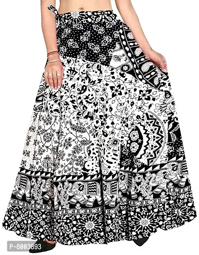 Rangun Women's Cotton Printed Unique Choice Wrap Around Maxi Skirt (WA_1001_B&W, Black, Free Size)-thumb0