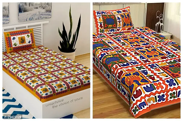 Comfortable Multicoloured Cotton Printed Single 2 Bedsheet + 2 Pillowcover Combo-thumb0