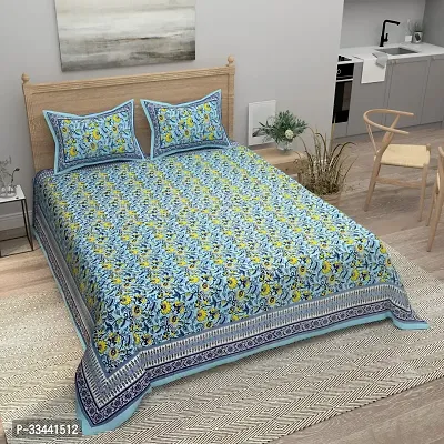 Comfortable Cotton Printed King Bedsheet with Two Pillow Covers-thumb0