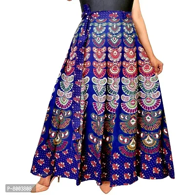 Rangun Women's Cotton Printed A-Line Casual Maxi Skirt (Blue, Free Size)