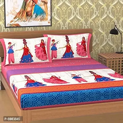 Rangun Cotton Traditional Print Double Bedsheet with 2 Pillow Cover - Pink (215 x 240 cm)