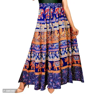 Rangun Women's Cotton Printed A-line Casual Skirt (Blue, Free Size)