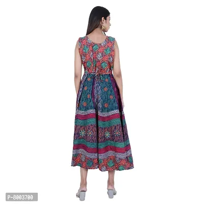 Rangun Presents Multicolor Color Jaipuri Printed Long Women's Maxi one Piece Dress Free Size-thumb5