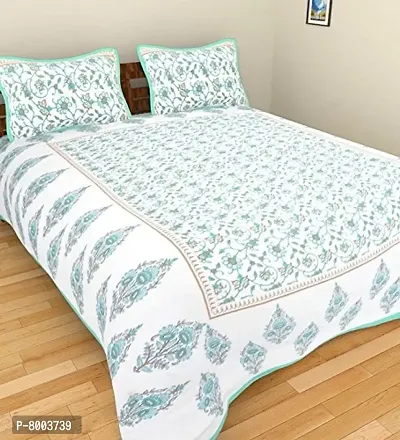 Rangun 100% Pure Cotton 120 TC Printed Double Bedsheet with 2 Pillow Cover (215 x 240 cm)