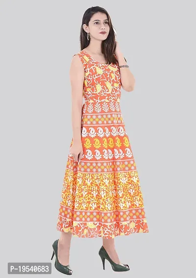 Indo-western Orange Printed Cotton Gown-thumb2