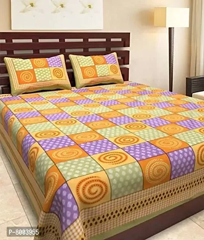 Rangun 100% Pure Cotton 120 TC Printed Double Bedsheet with 2 Pillow Cover (215 x 240 cm)