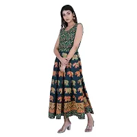 Rangun Presents Green Color Jaipuri Printed Long Women's Maxi one Piece Dress Free Size-thumb3